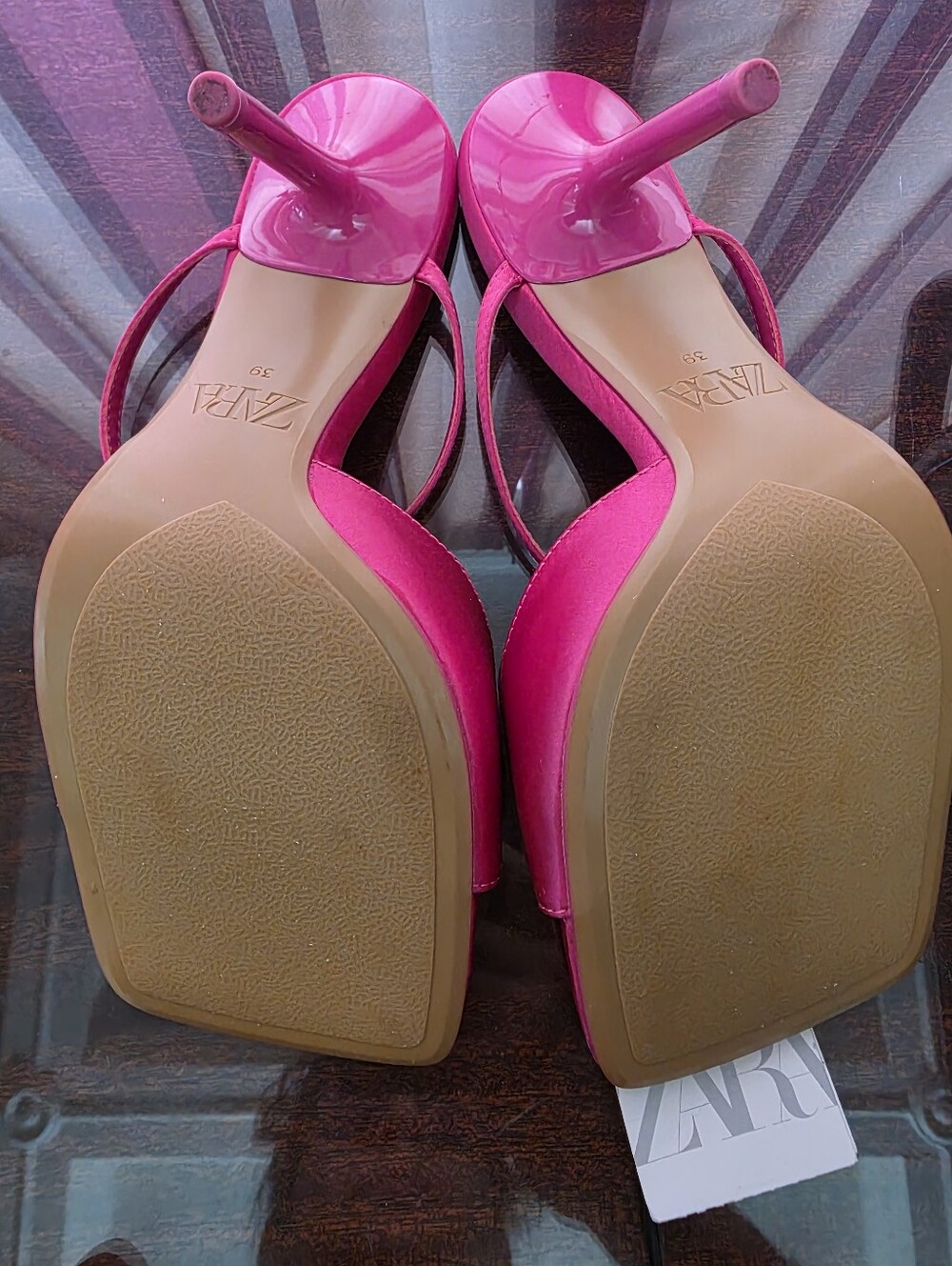 NWT Zara Hot Pink Satin High Heel Sandals - Women Size 8/39 - Picture 3 of 4